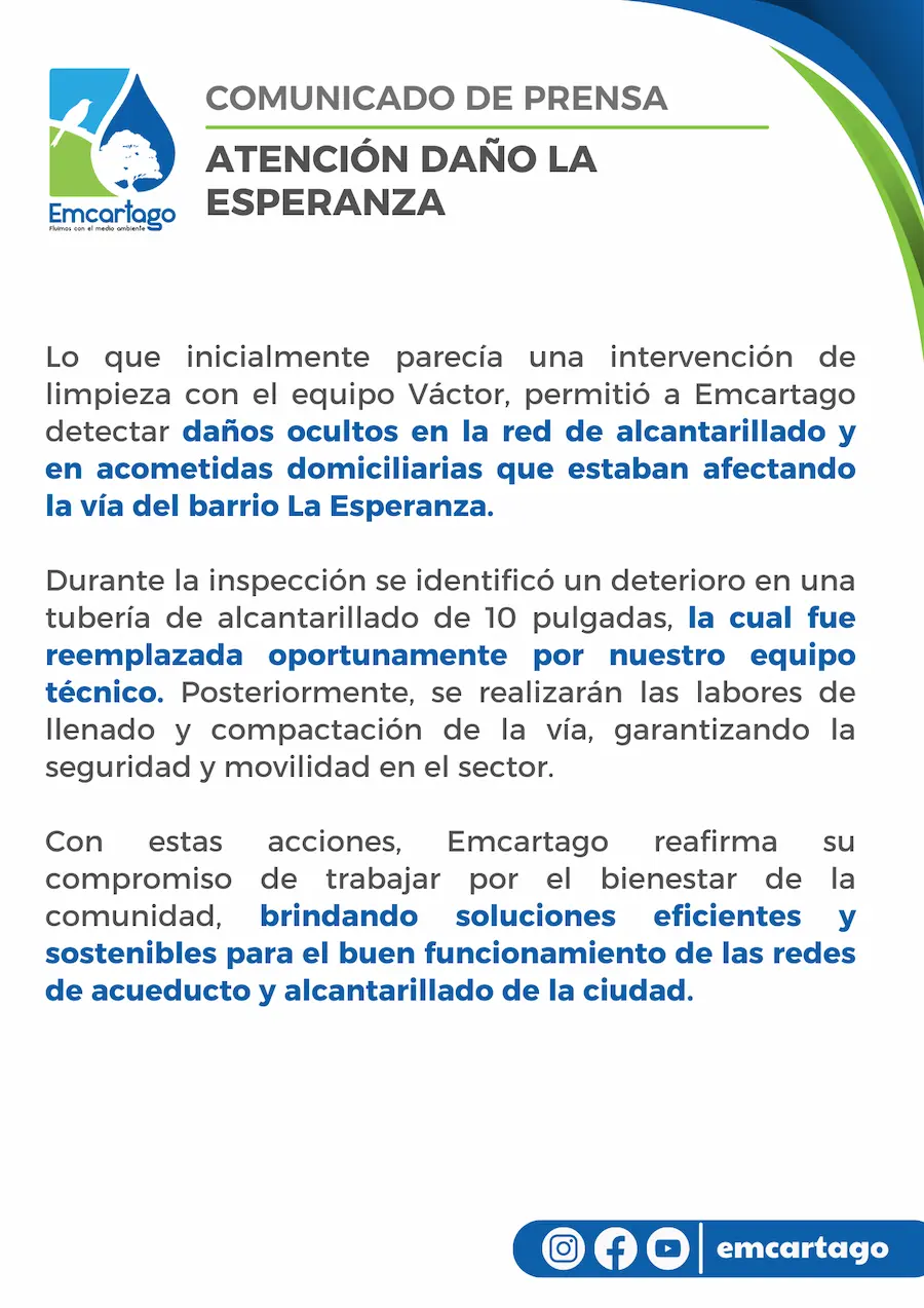 reparación alcantarillado La Esperanza
